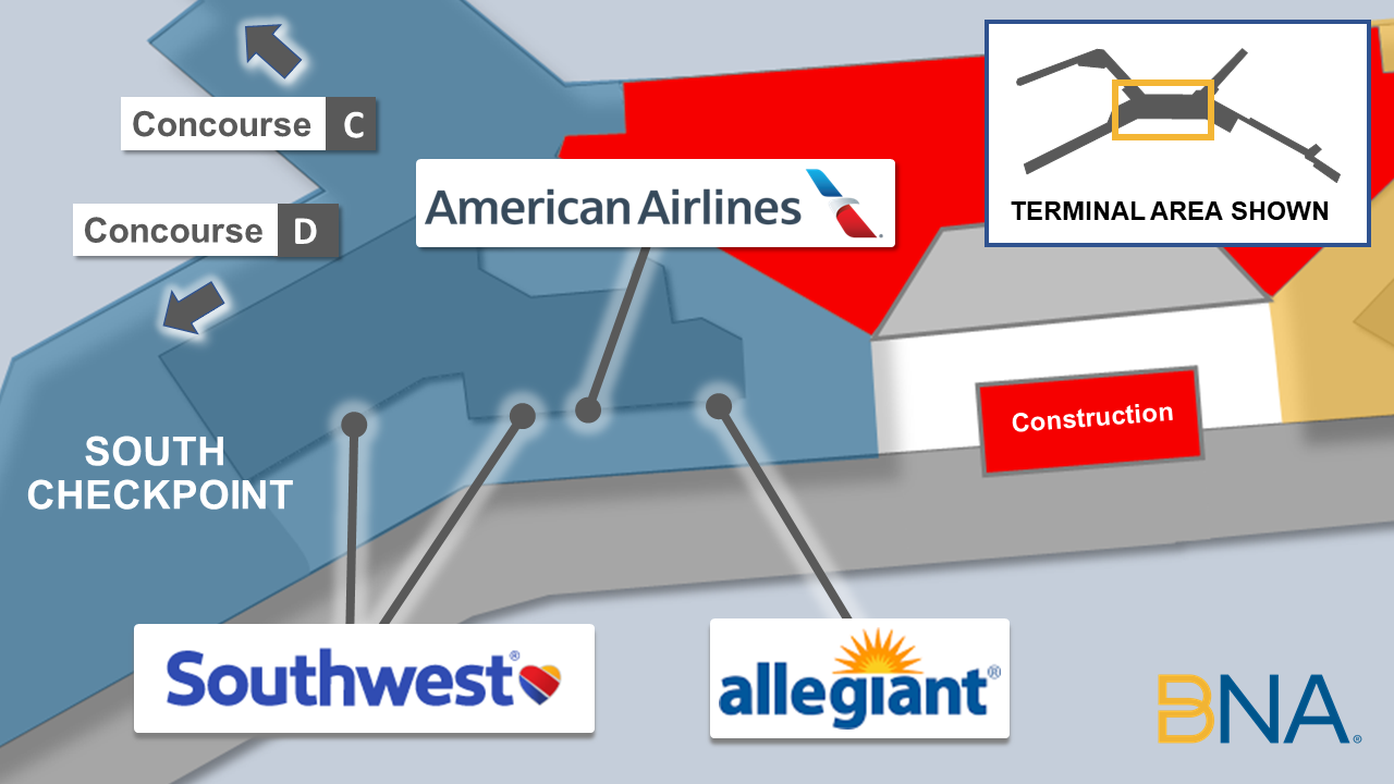 Some airline ticket counters have moved BNA Vision